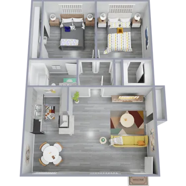 Floor plan for 2 beds, 1 bath, 850 sqft